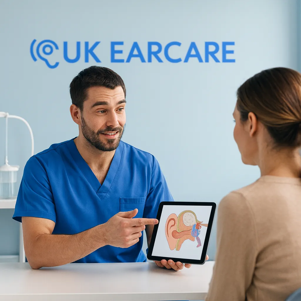 UK Ear Care clinician explaining ear anatomy to a patient